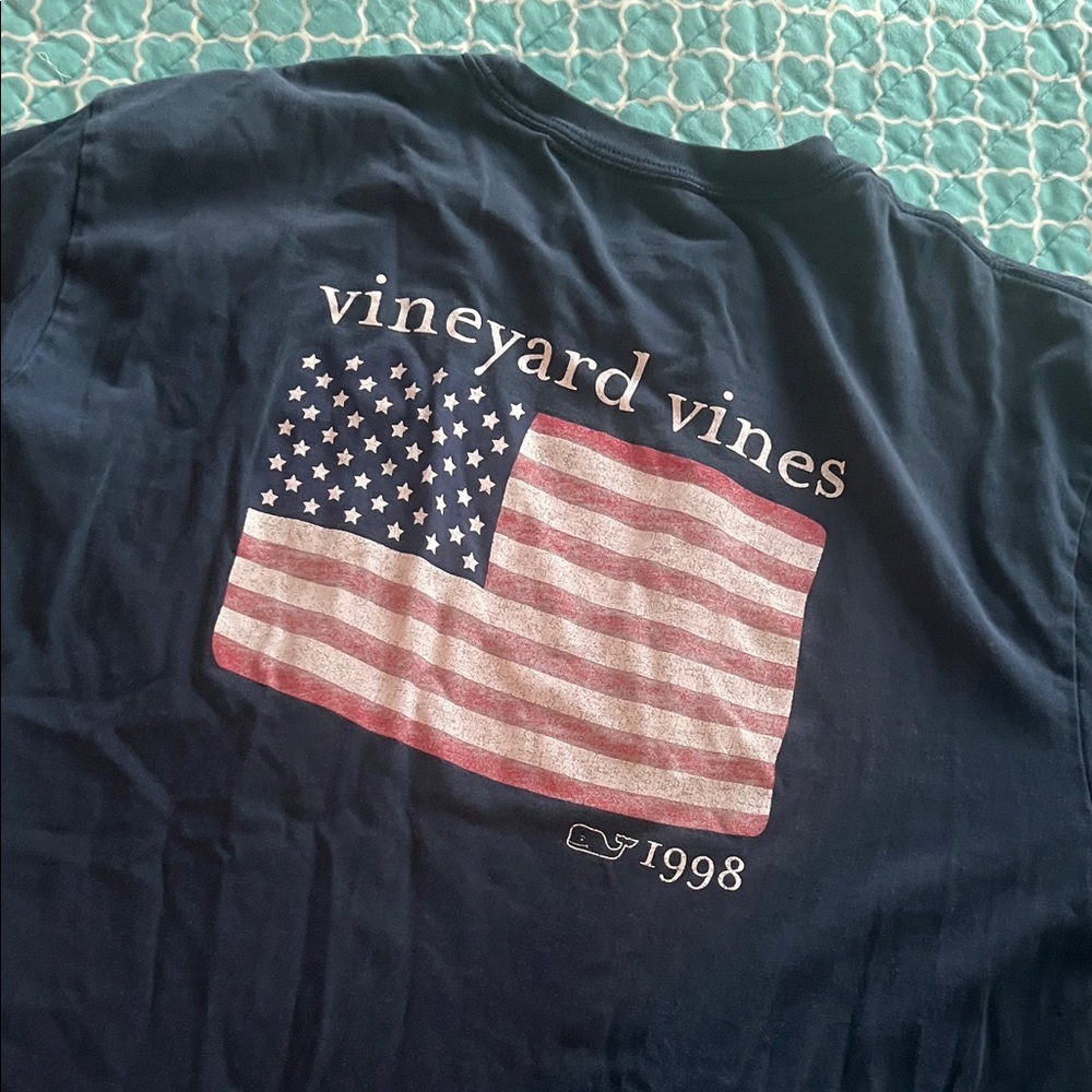 Vineyard Vines Dark Blue Tee with American Flag Pocket